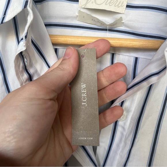 J. Crew NWT Relaxed Fit Washed Poplin Shirt Navy Stripe Summer Boho Womens 2 - Picture 2 of 8